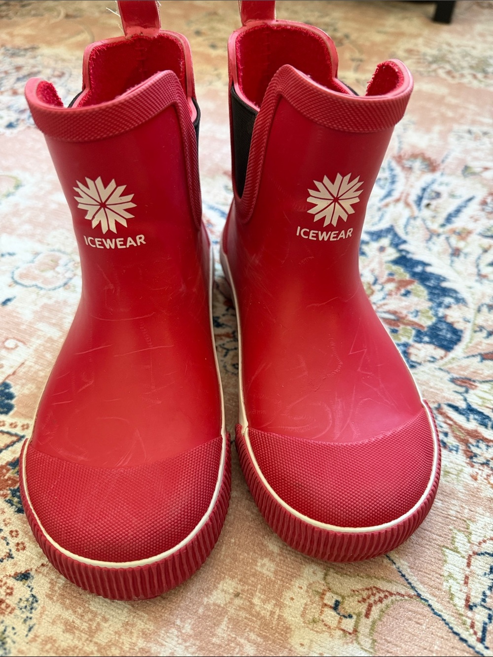 Ice Kids' Red Waterproof Rain Boots from Iceland. Has some scratches on surface.